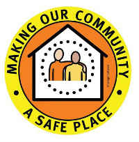 Safe Place Logo, yellow circle with the text Making our community a safe place around the outside